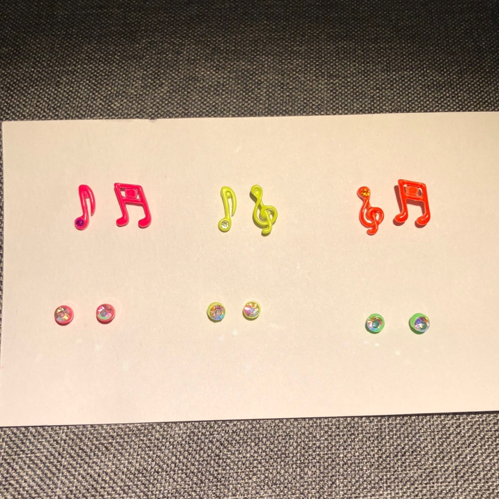 Set of 6 Neon Music Note Studs